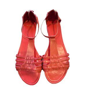 Cole Haan Women's Red Leather Flat Sandals Size 9 Open Toe Zip Heal